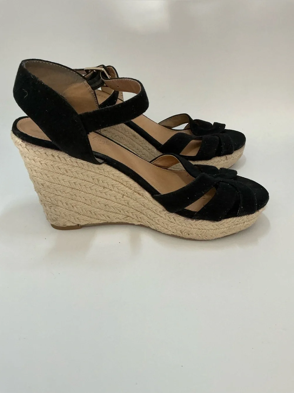American Eagle Black Faux Suede Espadrille Sandals Ankle Strap Women’s 6.5